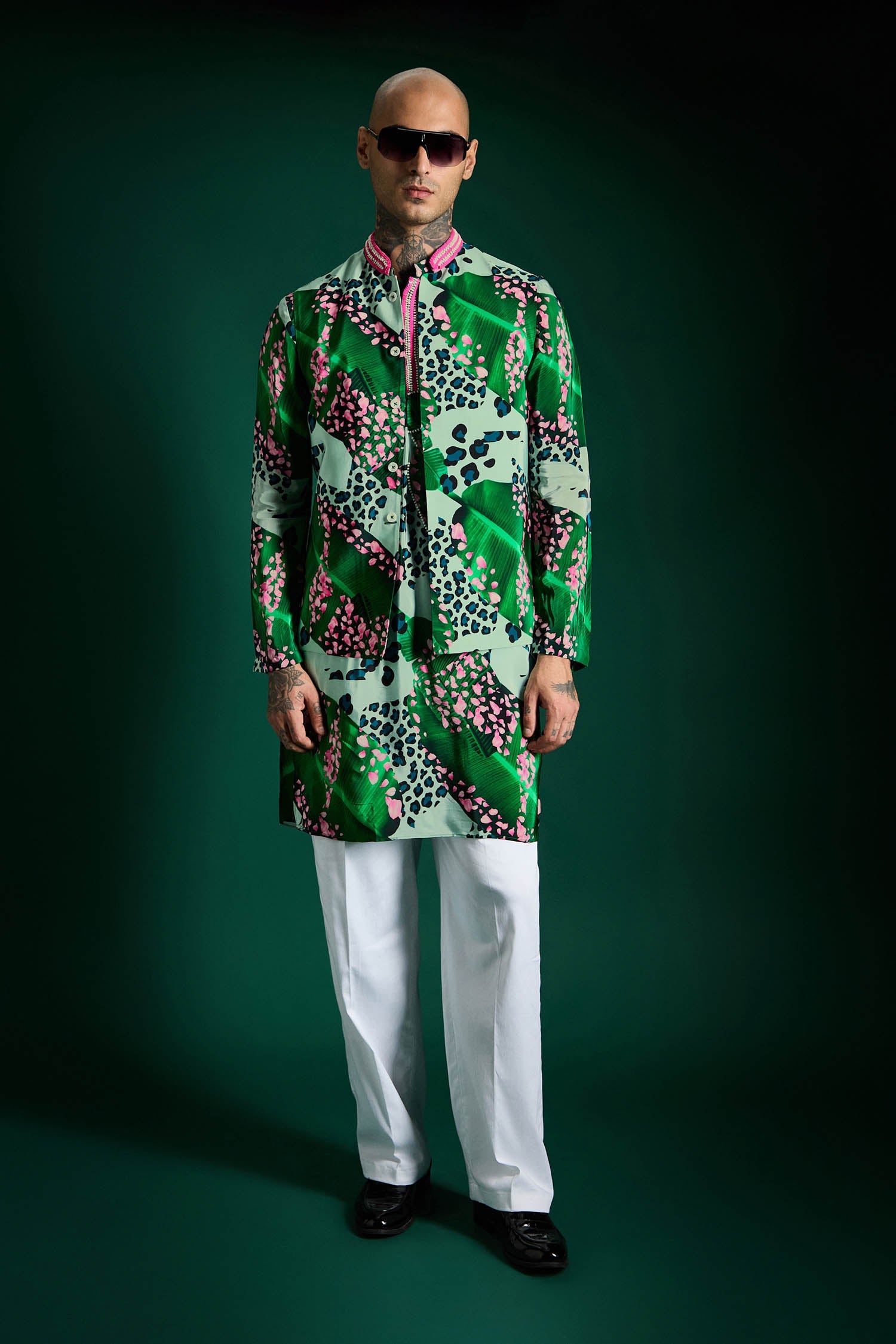 Banana Leaf Hand Embroidered Designer Bundi - Green
